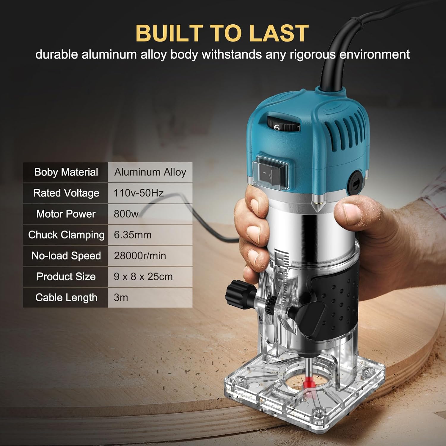 AMTOVL 800W Electric Hand Wood Trimmer Router Laminator Tool for DIY Woodworking